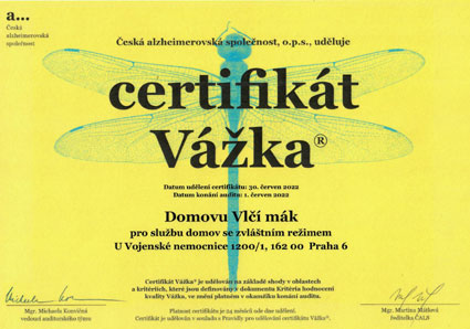Certifikát Vážka