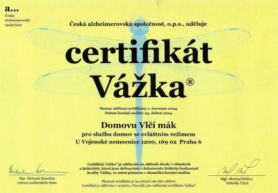 Certifikát Vážka 2024